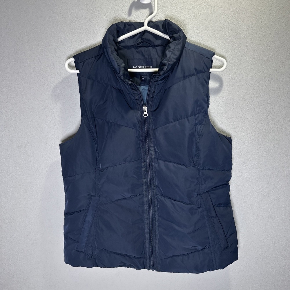 Lands End Women Small Puffer Zip Vest Down Fill Feather Quilted Pocket gorpcore